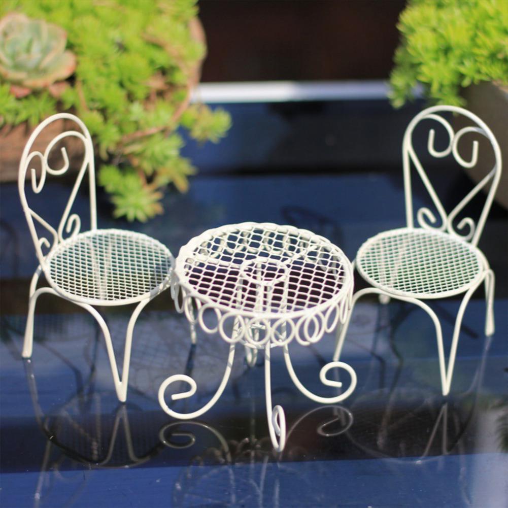 Coffee Tea Garden - Dollhouse Miniature Bistro Table/Chairs/Beach Metal 1:12