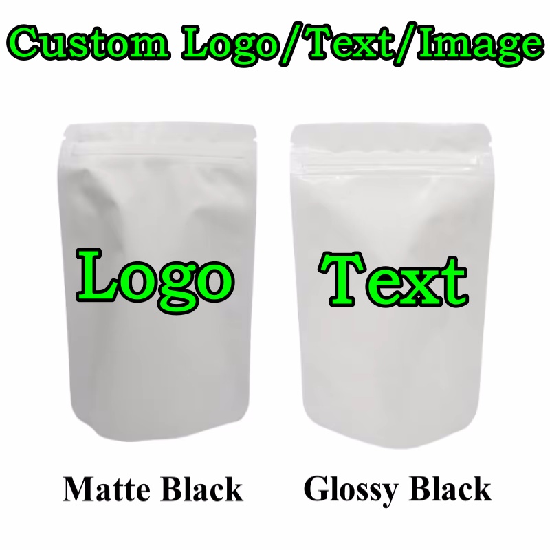Coffee Tea Logo - 100PCS Stand-up Matte/Glossy White Aluminum Foil