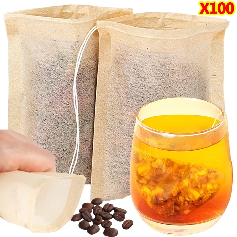 100Pcs Teabags with Drawstring - Coffee Tea And Bean Leaf recension och pris