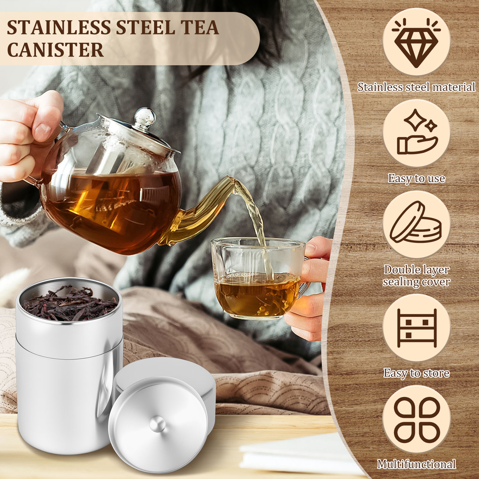 Stainless Steel Tea Leaf Tins  - Coffee Tea And Bean Leaf recension och pris